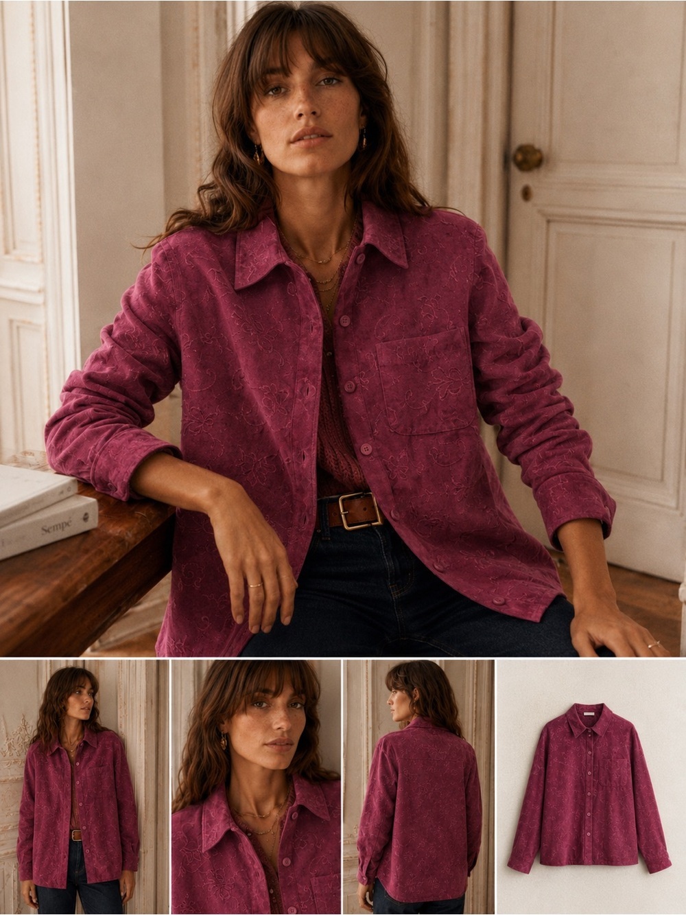 Vegan Suede Embroidered top Deep Berry 1X